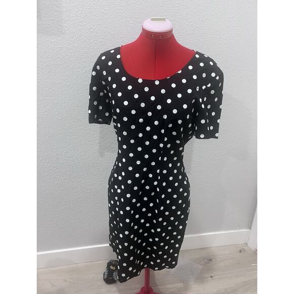 Vintage Dresses & Skirts - vintage My Michelle Black & White‎ Polka Dot Dress Fitted Career Cocktail